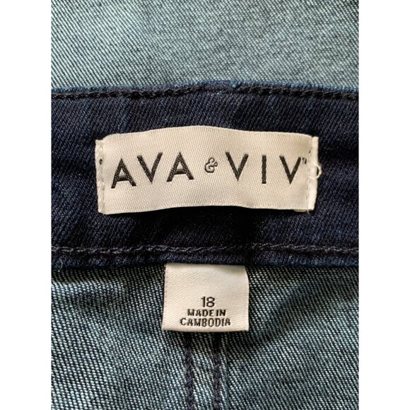 Ava & Viv Womens Wide Leg High-Rise Relaxed Fit Dark Blue Denim Pants - Picture 12 of 16